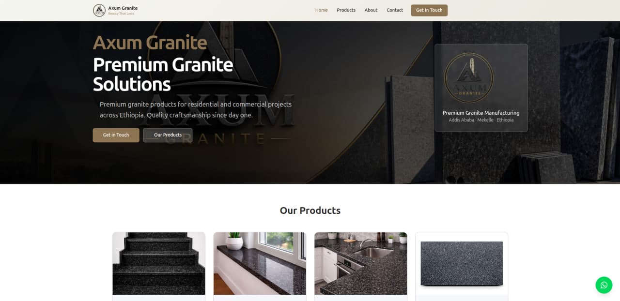 Axum Granite management system homepage